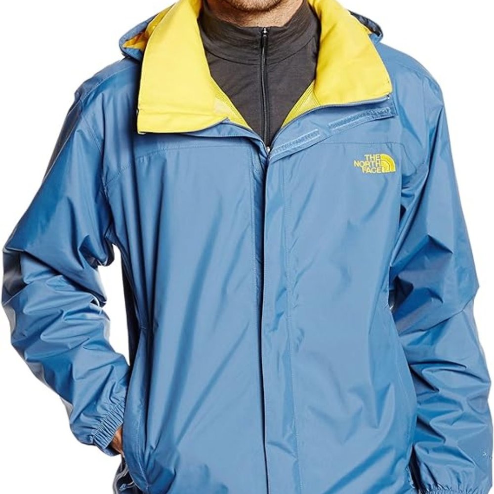 EUC The North Face Resolve Windbreaker Rain Hooded Men's Jacket Zip Blue Yellow
